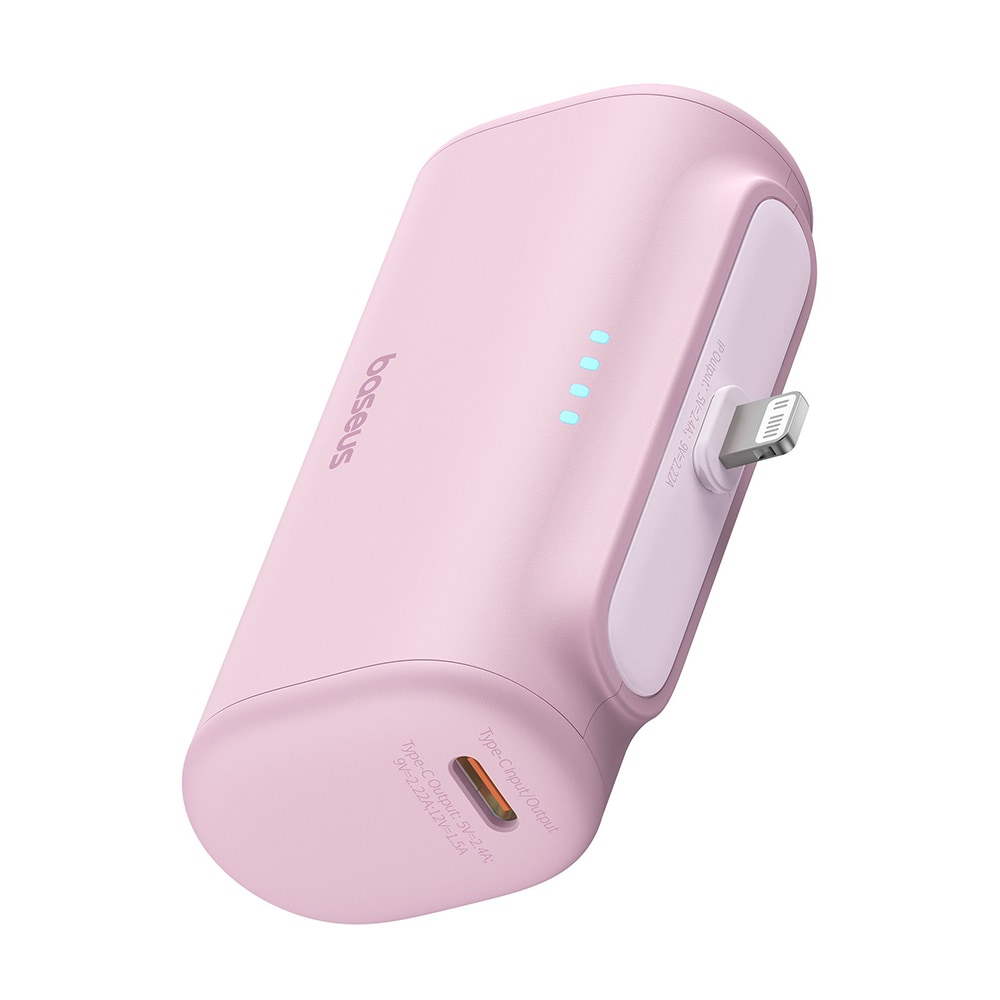 Power bank Baseus Compact 20W - 5000 mAh z Lightning izhodom in USB-C kablom – roza