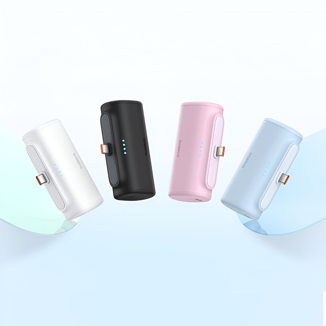 Power bank Baseus Compact 20W – 5000 mAh s Type-C ali Lightning izhodom in USB-C kablom
