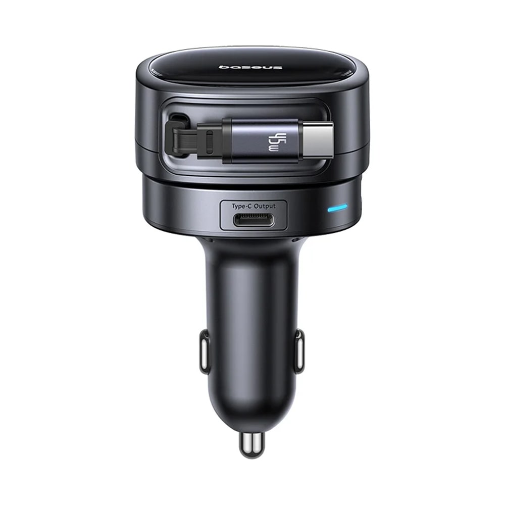 Avtomobilski polnilec Baseus PrimeTrip VR1 60W z vrtljivo glavo, izvlečnim USB-C + USB-A kablom in dodatnim USB-C izhodom – Cosmic Black