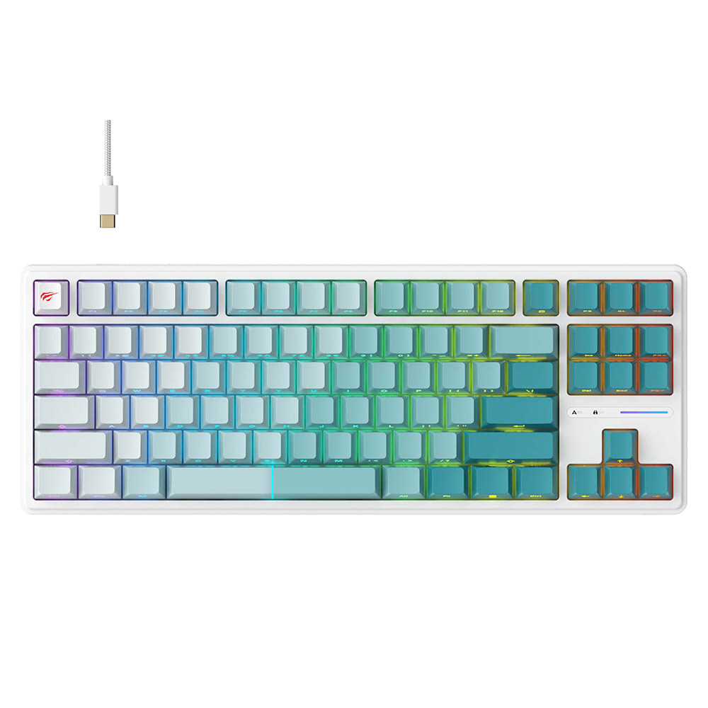 Mehanska gaming tipkovnica Havit KB901L z RGB osvetlitvijo in 88 tipkami - belo-zelena