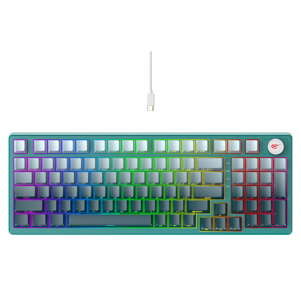 Mehanska gaming tipkovnica Havit KB899L z RGB osvetlitvijo in 97 tipkami – belo-zelena