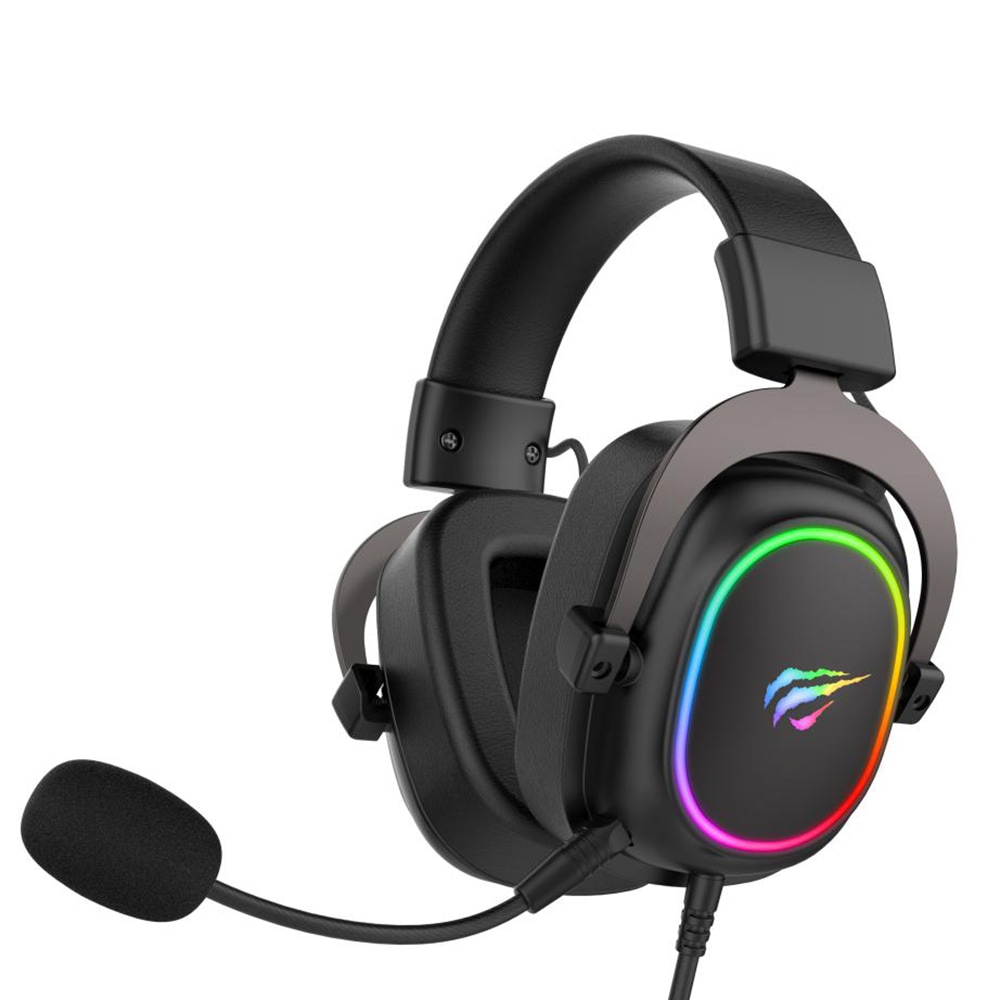Gaming žične slušalke Havit "H2002P" z udobnimi ušesnimi blazinicami iz eko usnja, mikrofonom, 7.1 prostorskim zvokom in RGB osvetlitvijo - črne