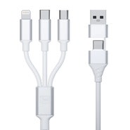 Polnilni in podatkovni kabel 3mk "Hyper" 3v1 USB-C/USB-A v Micro-USB, Lightning in USB-C - 1.5 m - white