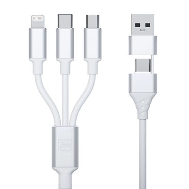 Polnilni in podatkovni kabel 3mk "Hyper" 3v1 USB-C/USB-A v Micro-USB, Lightning in USB-C - 1.5 m - white Polnilni in podatkovni kabel 3mk "Hyper" 3v1 USB-C/USB-A v Micro-USB, Lightning in USB-C - 1.5 m - white