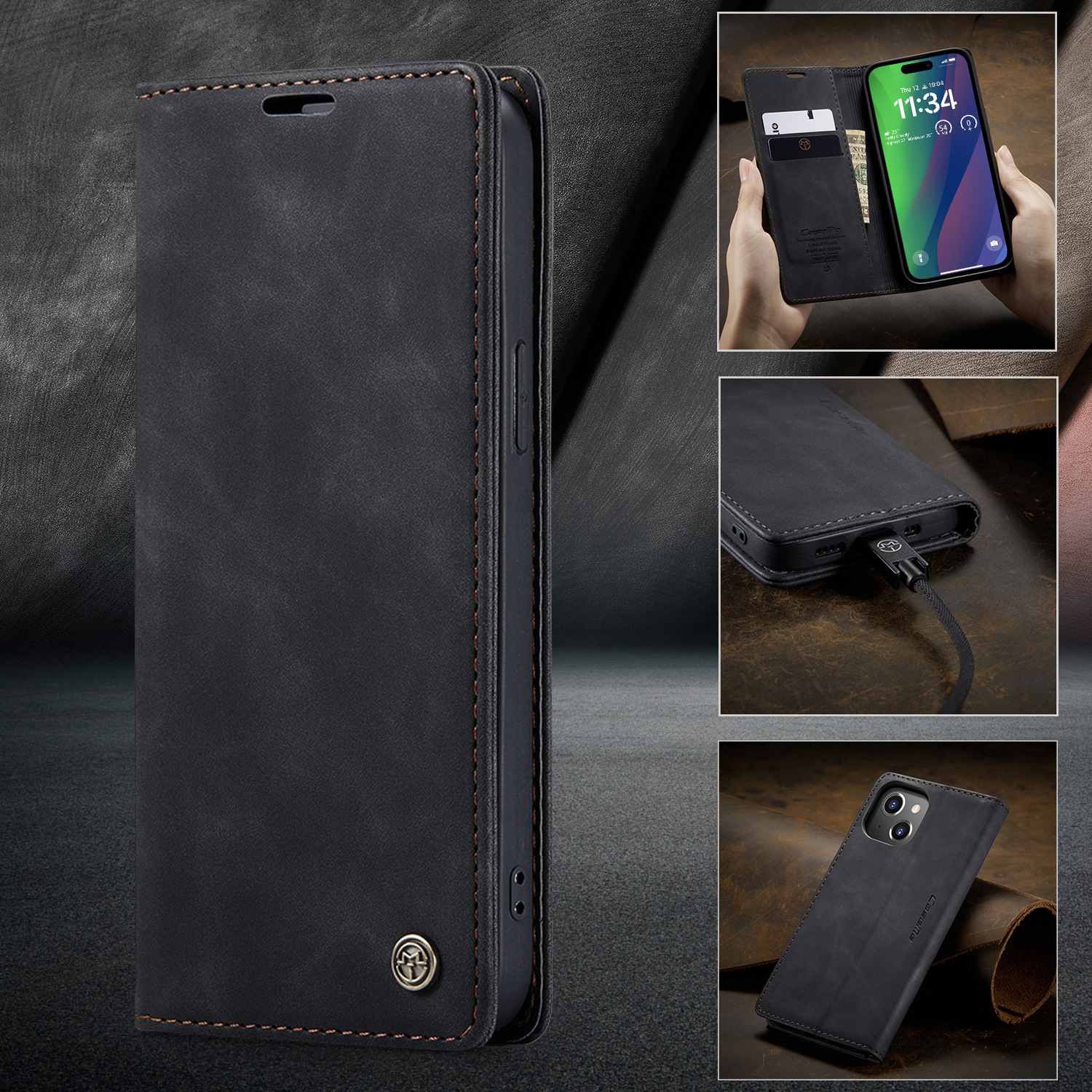 Etui CaseMe MagFlip za iPhone Air z najvišjim nivojem zaščite in samodejnim magnetnim zapiranjem - smooth black