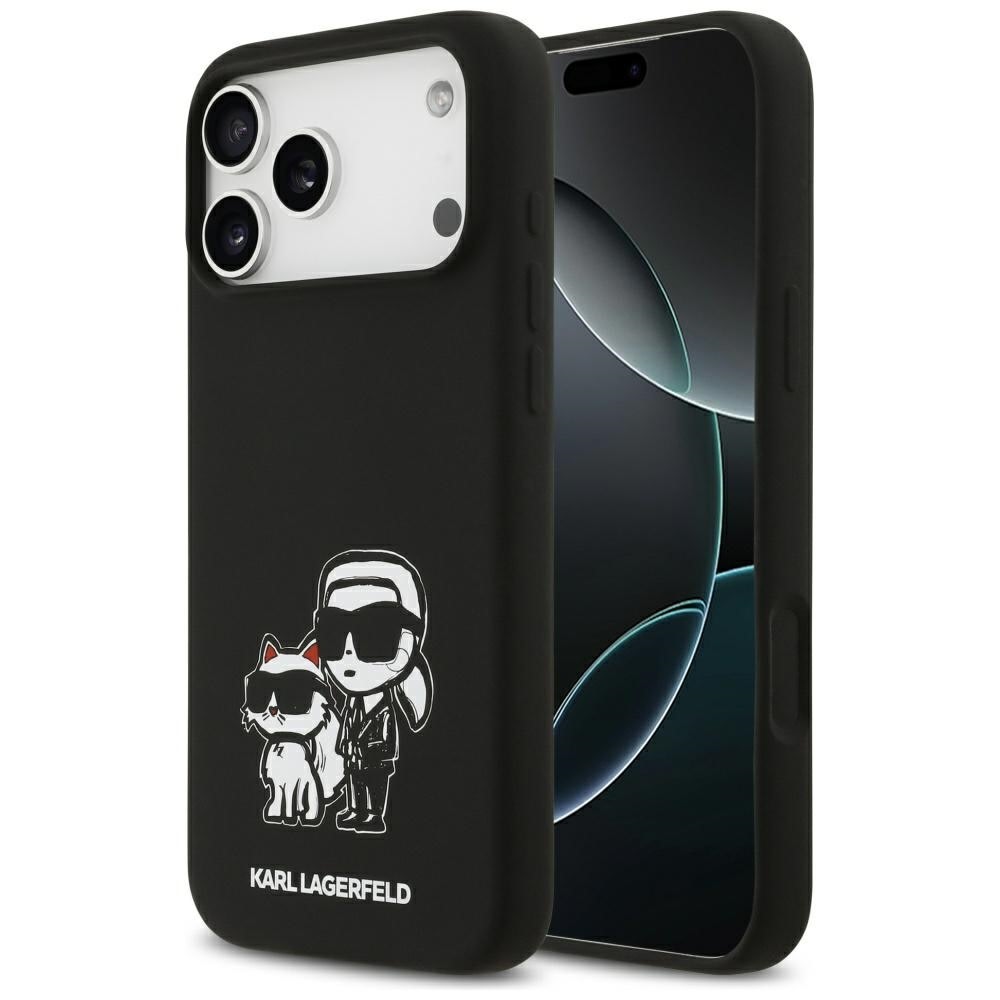 Originalen ovitek Karl Lagerfeld "Black Karl and Choupette Magsafe" za iPhone 17 Pro Max - črn