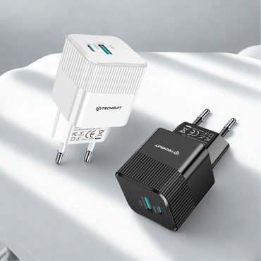 Premium 25W stenski polnilec Techsuit Tiny Series CHPD216 z GaN tehnologijo, USB in USB-C izhodoma Premium 25W stenski polnilec Techsuit Tiny Series CHPD216 z GaN tehnologijo, USB in USB-C izhodoma