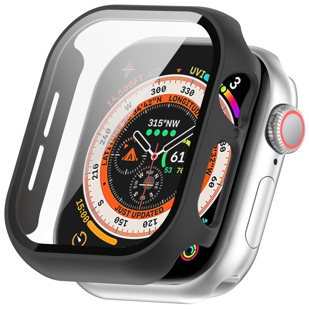 Trden TPU ovitek z zaščitnim steklom za Apple Watch Series 11 / 10 42mm - črn