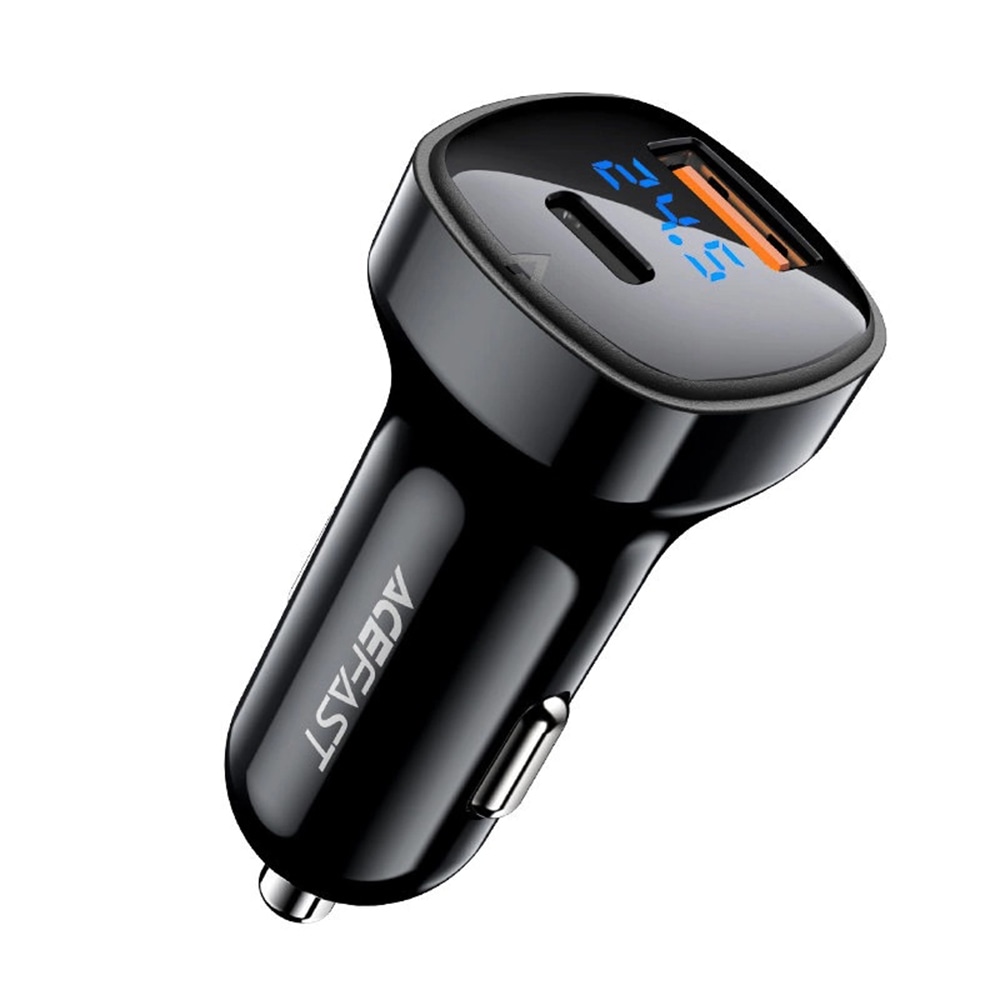 Kompaktni 66W GaN avtopolnilec Acefast B4 z USB-C in USB-A izhodom - črn