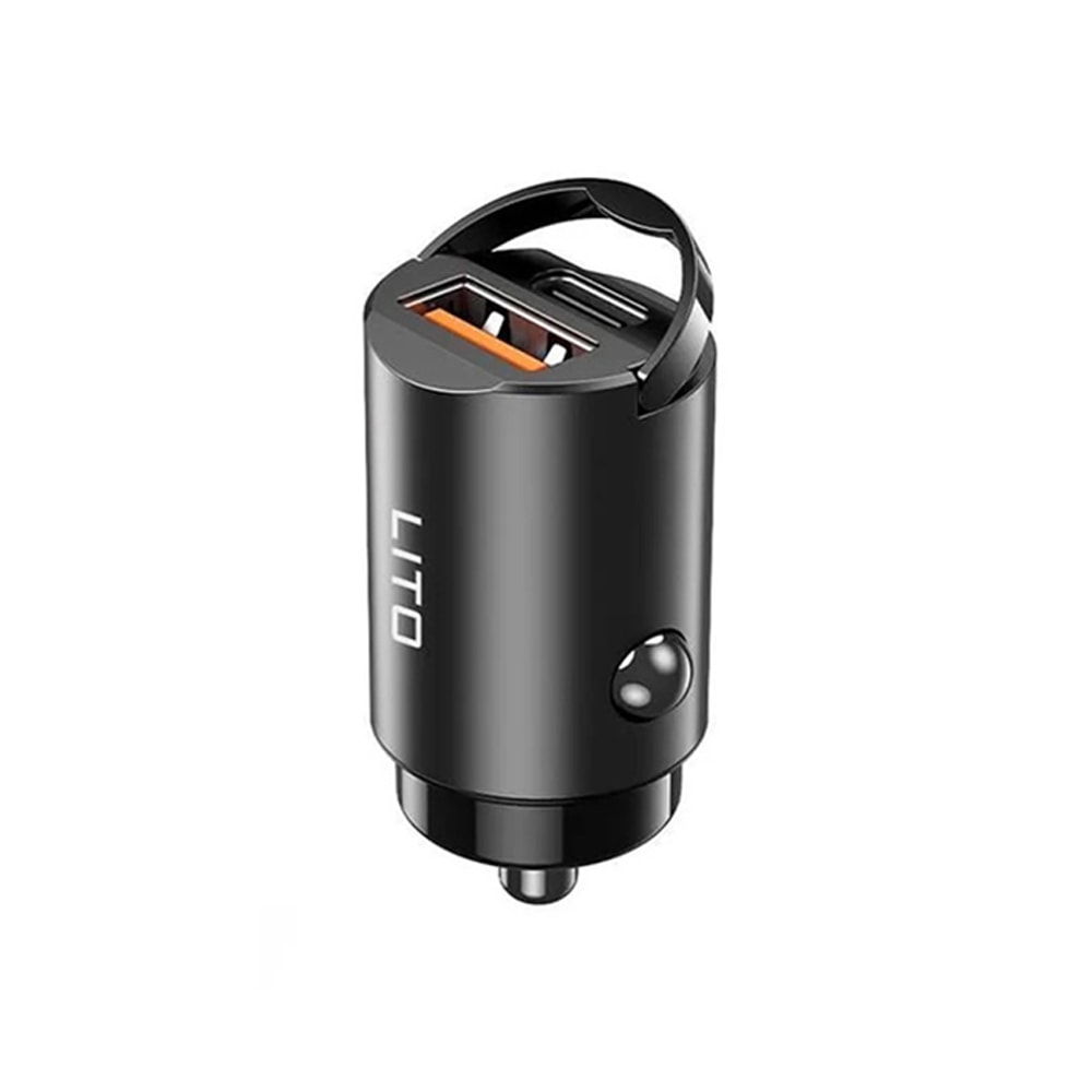 Ultra mini 60W avtomobilski polnilec Lito IN-C03 s PD hitrim polnjenjem, 1x USB-A in 1x USB-C vhodom - črn