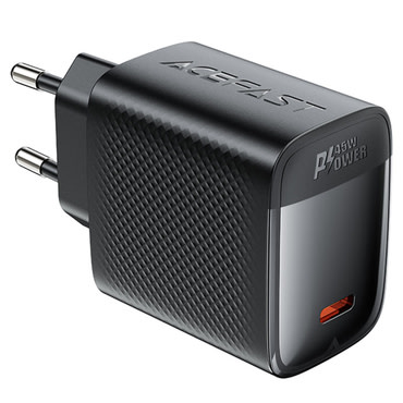 Premium 45W stenski polnilni adapter Acefast "A112" z GaN tehnologijo, hitrim polnjenjem in 1x USB-C izhodom - črn Premium 45W stenski polnilni adapter Acefast "A112" z GaN tehnologijo, hitrim polnjenjem in 1x USB-C izhodom - črn
