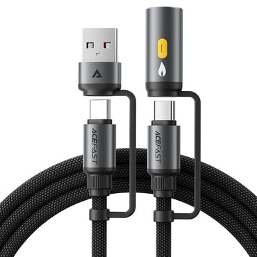 3v1 pleten polnilni in podatkovni kabel Acefast "J6" - USB-C v USB-C, z nastavkom USB-A in nastavkom za prižig cigaretov, hitro polnjenje 60W - 1.2 m - črn 3v1 pleten polnilni in podatkovni kabel Acefast "J6" - USB-C v USB-C, z nastavkom USB-A in nastavkom za prižig cigaretov, hitro polnjenje 60W - 1.2 m - črn