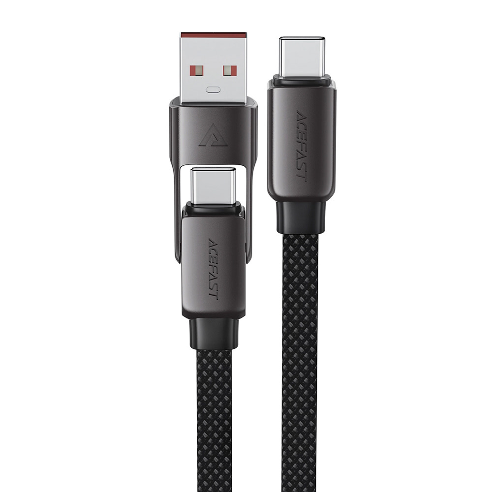 2v1 pleten polnilni in podatkovni kabel Acefast "C13-05" - USB-C v USB-C, z nastavkom USB-A, hitro polnjenje 60W - 0.2 m - črn