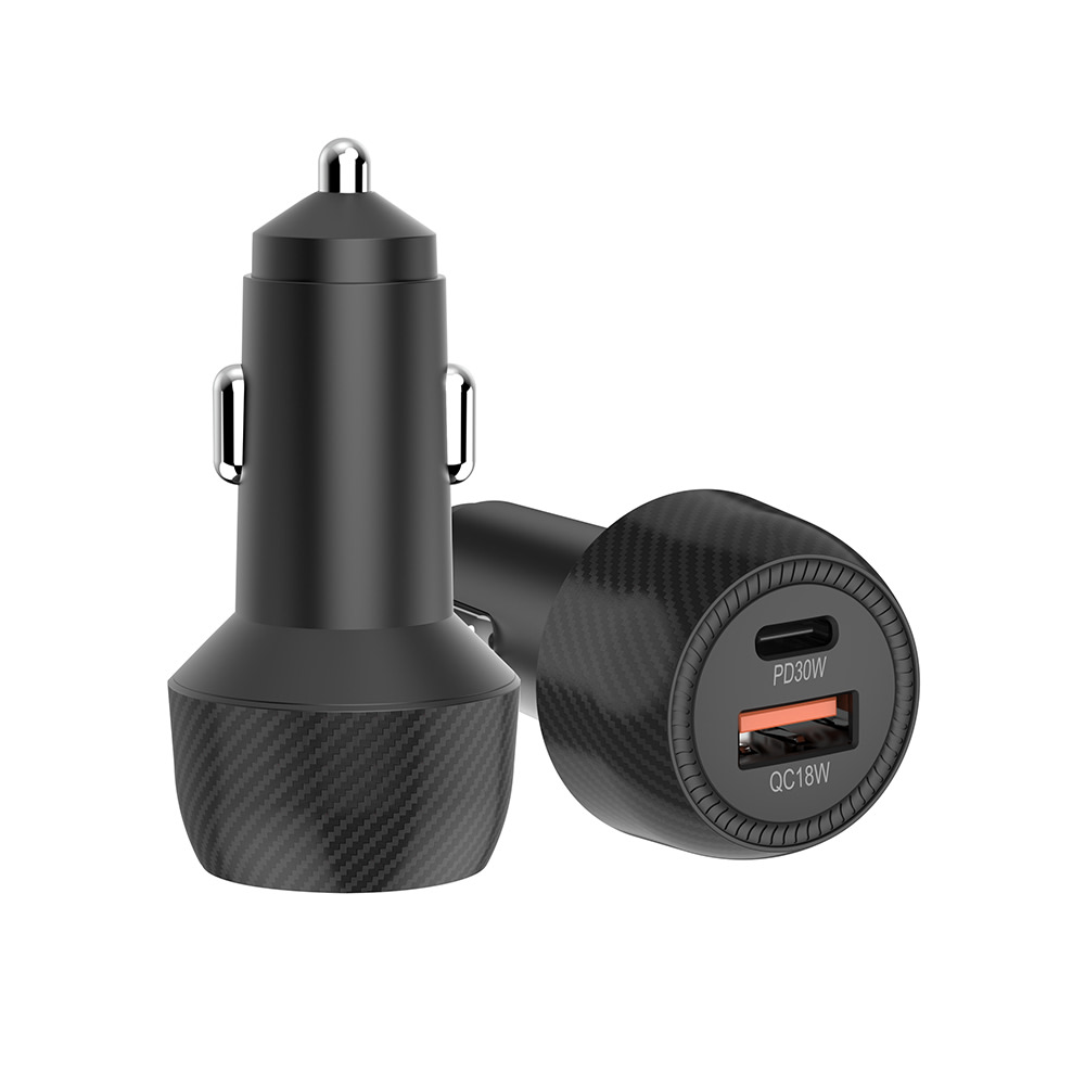 48W avtomobilski polnilec Techsuit CarbonVolt s hitrim polnjenjem - črn