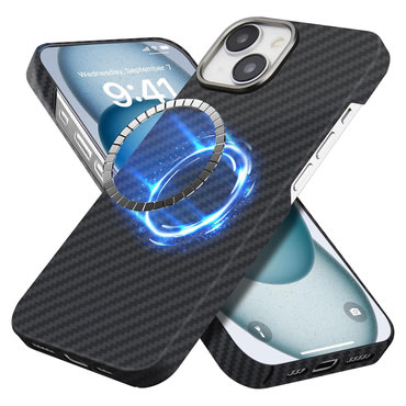 Premium ovitek Techsuit Aramid Fiber z MagSafe podporo za iPhone 15 - black