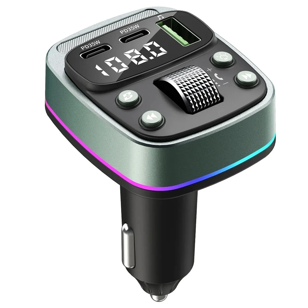 35W FM Bluetooth sprejemnik in avtopolnilec EchoDrive - BT 5.4, dvojni USB-C izhod, hitro polnjenje in pametna LED osvetlitev - črn
