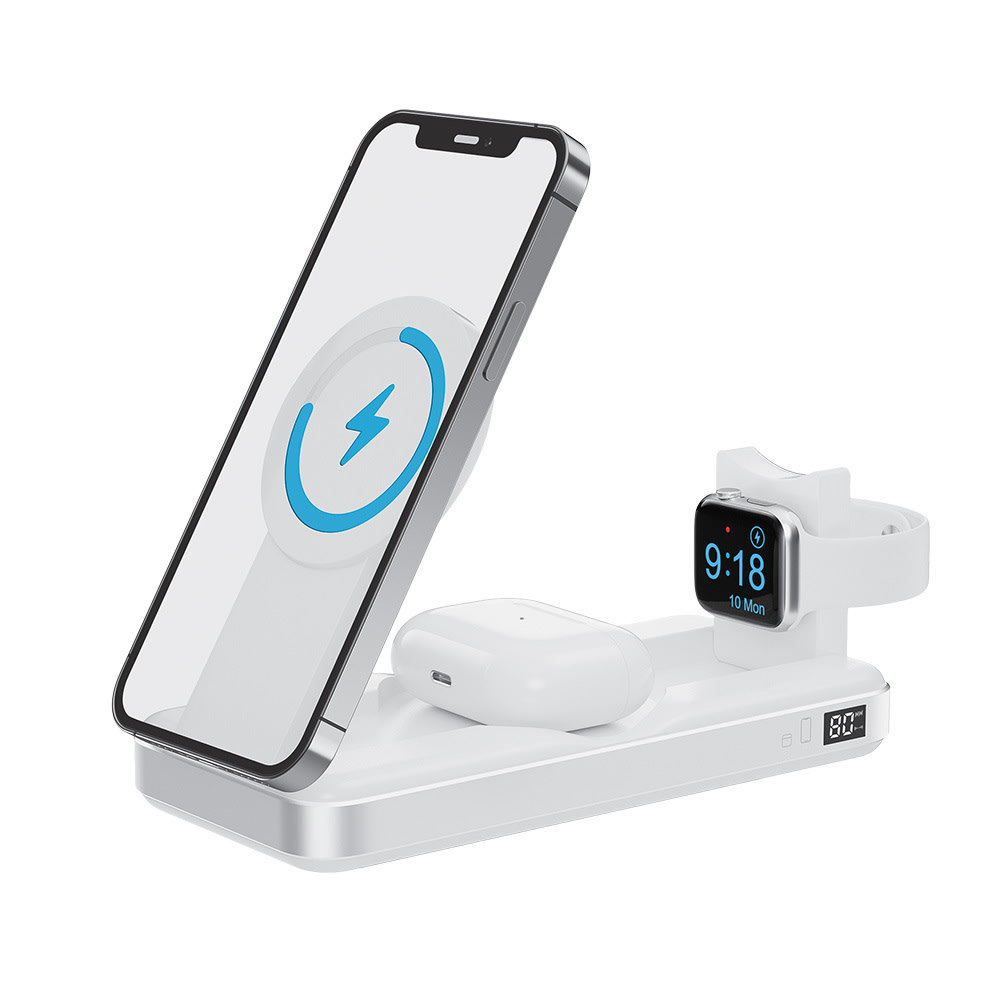 Power bank Forever 3v1 "MATB-300" Qi2 15W za brezžično polnjenje MagSafe podprtega telefona, Apple ure in AirPods slušalk hkrati - 10000 mAh - bel