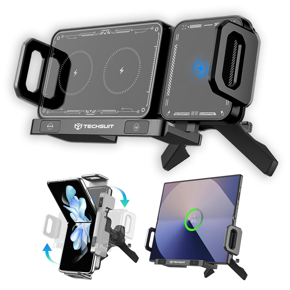 Avtomobilsko držalo Techsuit ModoDock SW1 z 15W brezžičnim polnjenjem, avtomatiziranim zapiranjem in 90° obračanjem - black