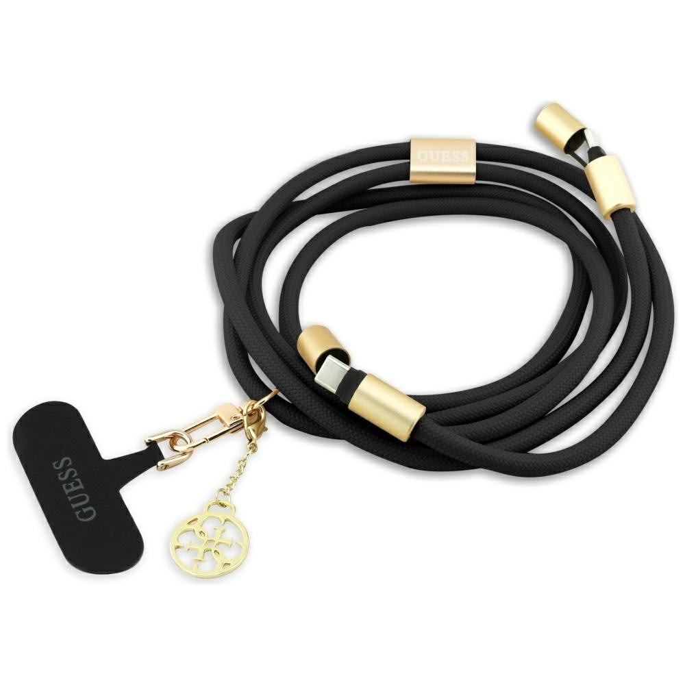 Originalen polnilni in podatkovni kabel in vrvica za telefon Guess "CBDY 4G Charm" USB-C v USB-C - 1.5m - črn