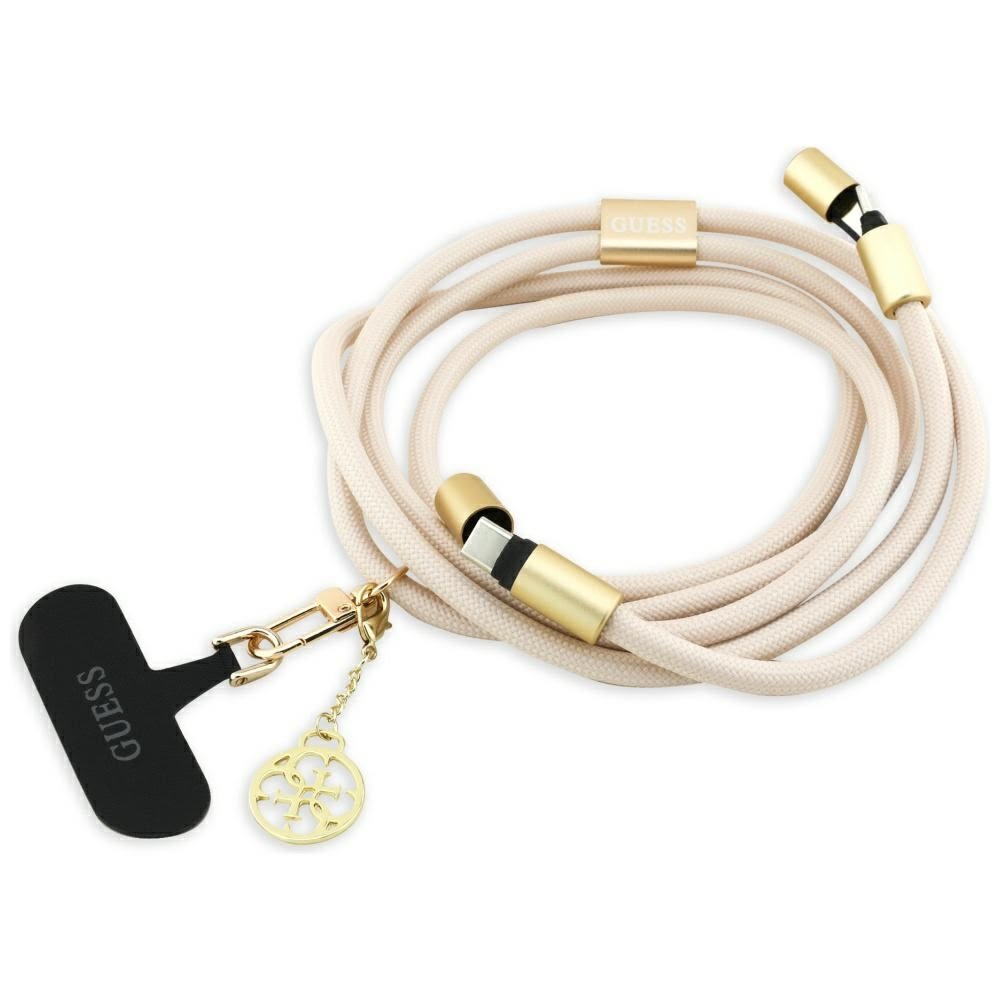Originalen polnilni in podatkovni kabel in vrvica za telefon Guess "CBDY 4G Charm" USB-C v USB-C - 1.5m - bež