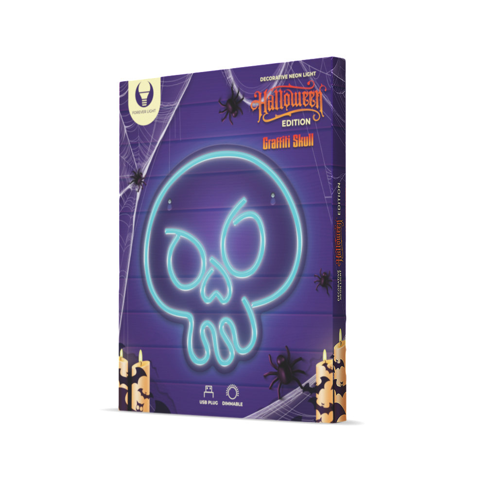 Neon LED luč Forever Light "Graffiti Skull" - turkizna