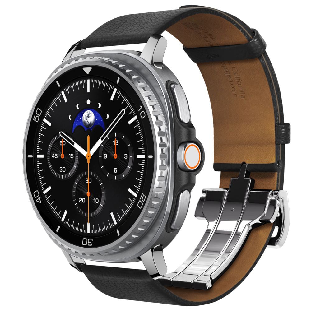 Premium usnjen pas Spigen Enzo za Samsung Galaxy Watch8 40mm / Watch8 44mm / Watch8 Classic 46mm - črn