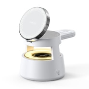 Brezžična QI polnilna postaja 5v1 Duzzona "W23" za naprave Apple - iPhone, Apple Watch, Airpods (15W), z nočno lučjo in vgrajenim zvočnikom - bela