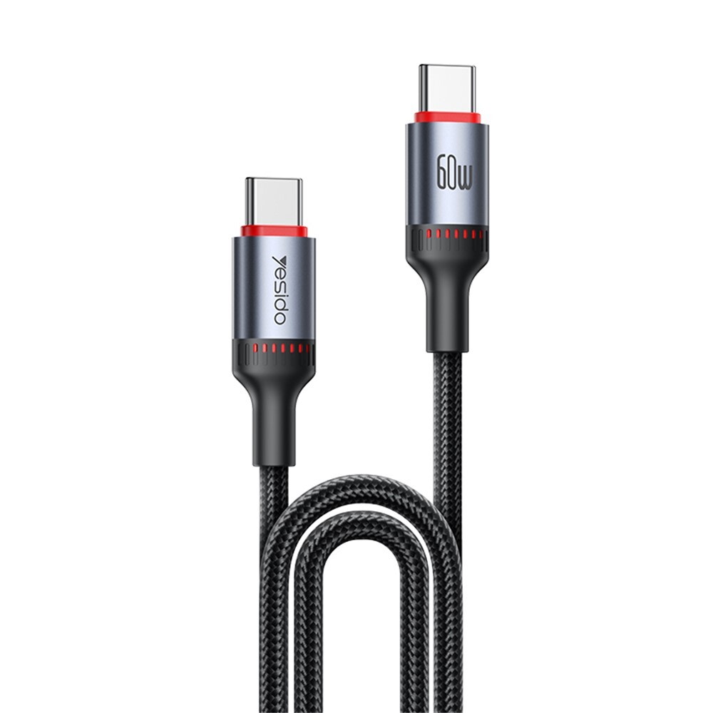 USB-C v USB-C pleten polnilni in podatkovni kabel Yesido "CA181" 60W in 480MBps - 1.2m - črn