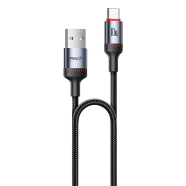USB-A v USB-C pleten polnilni in podatkovni kabel Yesido "CA130C" 3A in 480MBps - 2m - črn USB-A v USB-C pleten polnilni in podatkovni kabel Yesido "CA130C" 3A in 480MBps - 2m - črn