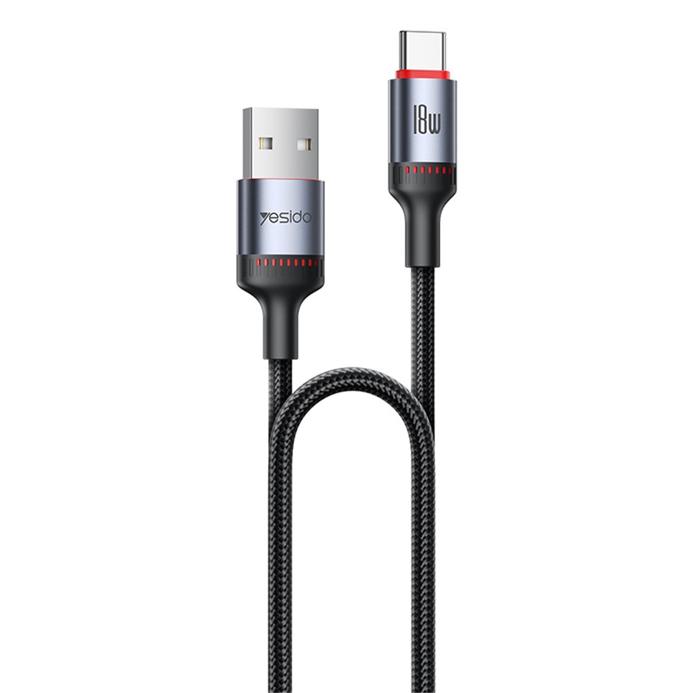 USB-A v USB-C pleten polnilni in podatkovni kabel Yesido "CA183" 60W in 480MBps - 2m - črn