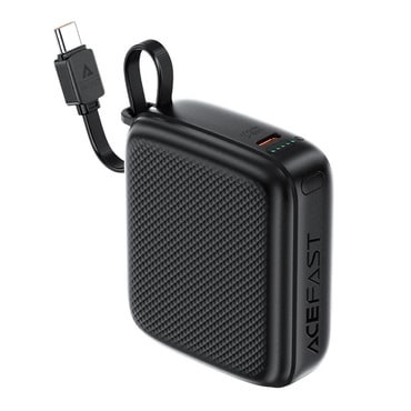 Power bank Acefast M15 10000 mAh z vgrajenim USB-C kablom, LED indikatorjem in hitrim polnjenjem PD20W - črn