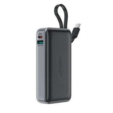 Power bank Acefast M7 10000 mAh z vgrajenim USB-C kablom, LED indikatorjem in 30W hitrim polnjenjem - črn