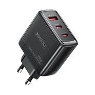 Stenski polnilni adapter Yesido "YC144C" 65W z GaN tehnologijo, hitrim polnjenjem, 2x USB-C in 1x USB-A vhodom ter priloženim USB-C kablom - 1m - črn