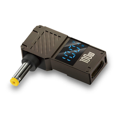 Adapter Techsuit za prenosne računalnike "LaptopPlugX" iz DC na USB-C, 100W z LED zaslonom - črn