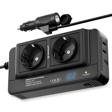 Avtomobilski pretvornik Techsuit PowerDriveX IA2 200W z 2x 220V AC, Type-C in 2x USB-A izhodi - črn