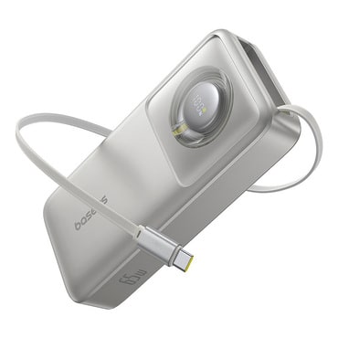 Power bank Baseus "Free2Pull" z enim USB-C izhodom in vgrajenim izvlečnim USB-C kablom, 65W - 20000 mAh - siv