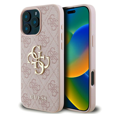 Originalen trden TPU ovitek Guess "4G Big Metal Logo" za iPhone 16 Pro - pink