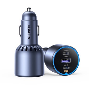 Avtopolnilec UGREEN EC705 130W z 2x USB-C in USB-A PD / QC hitrim polnjenjem - siv