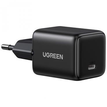 Stenski polnilec Ugreen X512 20W z USB-C PD hitrim polnjenjem in GaN tehnologijo - črn