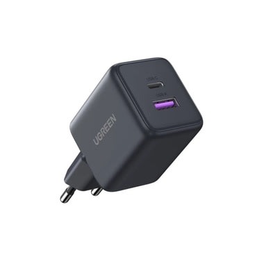 Stenski polnilec Ugreen X516 30W z USB-C in USB-A hitrim polnjenjem - siv