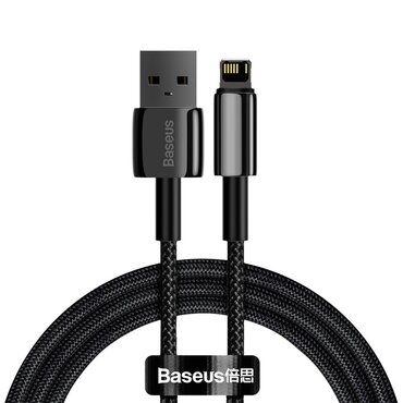 Pleten polnilni in podatkovni 2.4A USB-A v Lightning kabel Baseus "Tungsten Gold" - 1m - črn