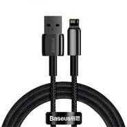 Pleten polnilni in podatkovni 20W USB-A v Lightning kabel Baseus "Tungsten Gold" - 2m - črn