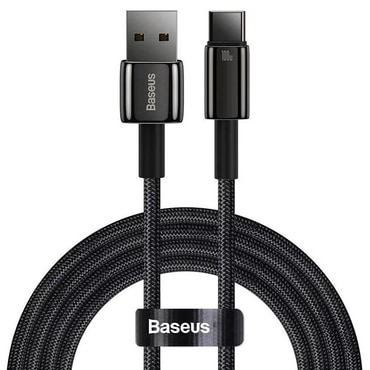Pleten polnilni in podatkovni 100W USB-A v USB-C kabel Baseus "Tungsten Gold" - 2m - črn