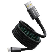 Pleten polnilni in podatkovni kabel 100W USB-A v USB-C Baseus "Tungsten Gold" z magnetnim navijanjem - 1m - črn