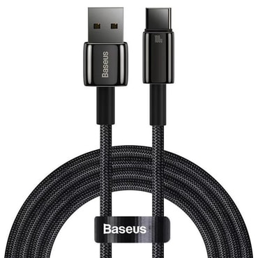 Pleten polnilni in podatkovni 100W USB-A v USB-C kabel Baseus "Tungsten Gold" - 1m - črn