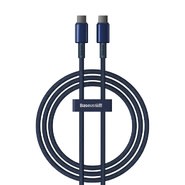 Pleten polnilni in podatkovni 100W USB-C v USB-C kabel Baseus "Tungsten Gold" - 1m - navy blue