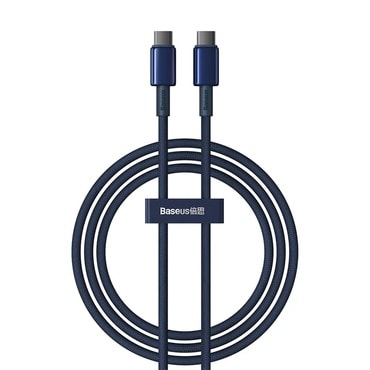 Pleten polnilni in podatkovni 100W USB-C v USB-C kabel Baseus "Tungsten Gold" - 1m - navy blue