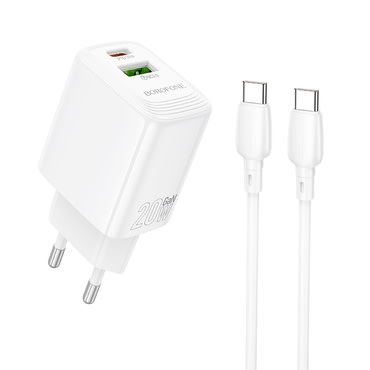 Stenski 30W GaN polnilec Borofone Fuente BN29 z USB in USB-C izhodom - polnilec + USB-C kabel - bel