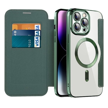 Etui "SmartMag Book" z Magsafe tehnologijo in RFID denarnico za iPhone 14 Pro Max - green