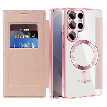 Etui "SmartMag Book" z Magsafe tehnologijo in RFID denarnico za Samsung Galaxy S25 Ultra - pink